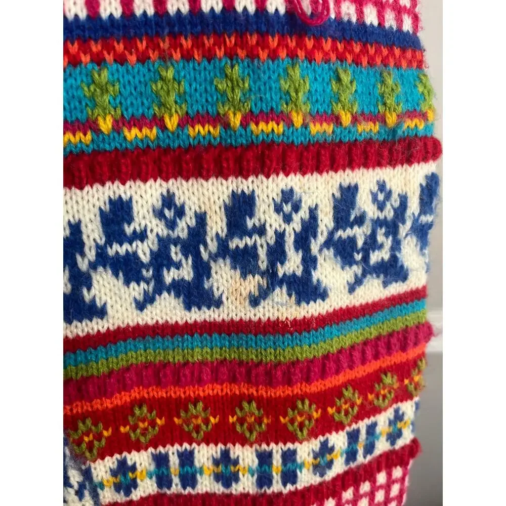 Vintage 90s Striped Knit Fringe Scarf Colorful Fair Isle Scandinavian
